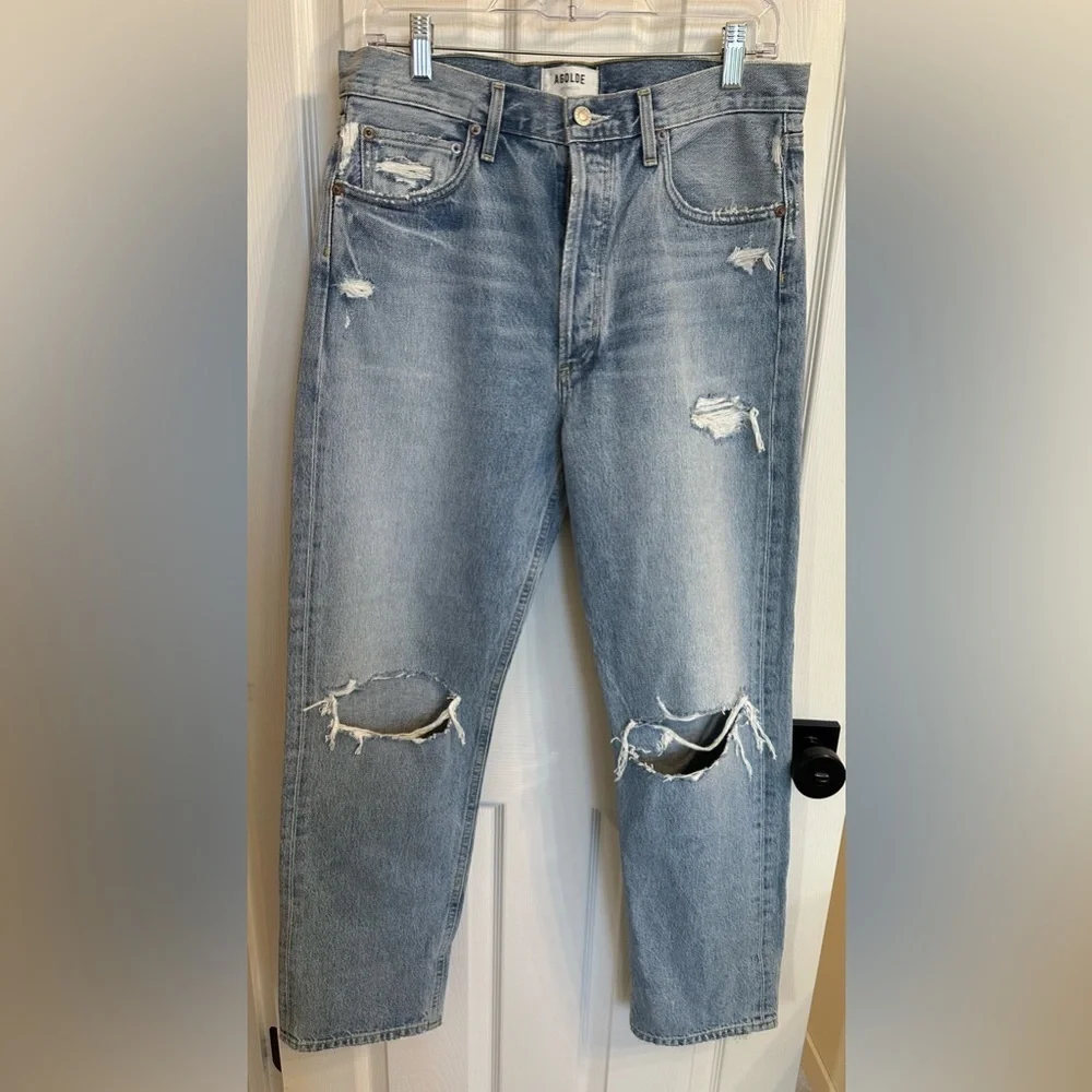 Agolde 90’s Mid Rise Distressed Straight Leg Jeans Size 28 $268 - Picture 5 of 7